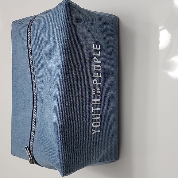 Youth To The People YTTP Blue Denim Skincare Makeup Cosmetic Bag NWOT - Picture 1 of 11